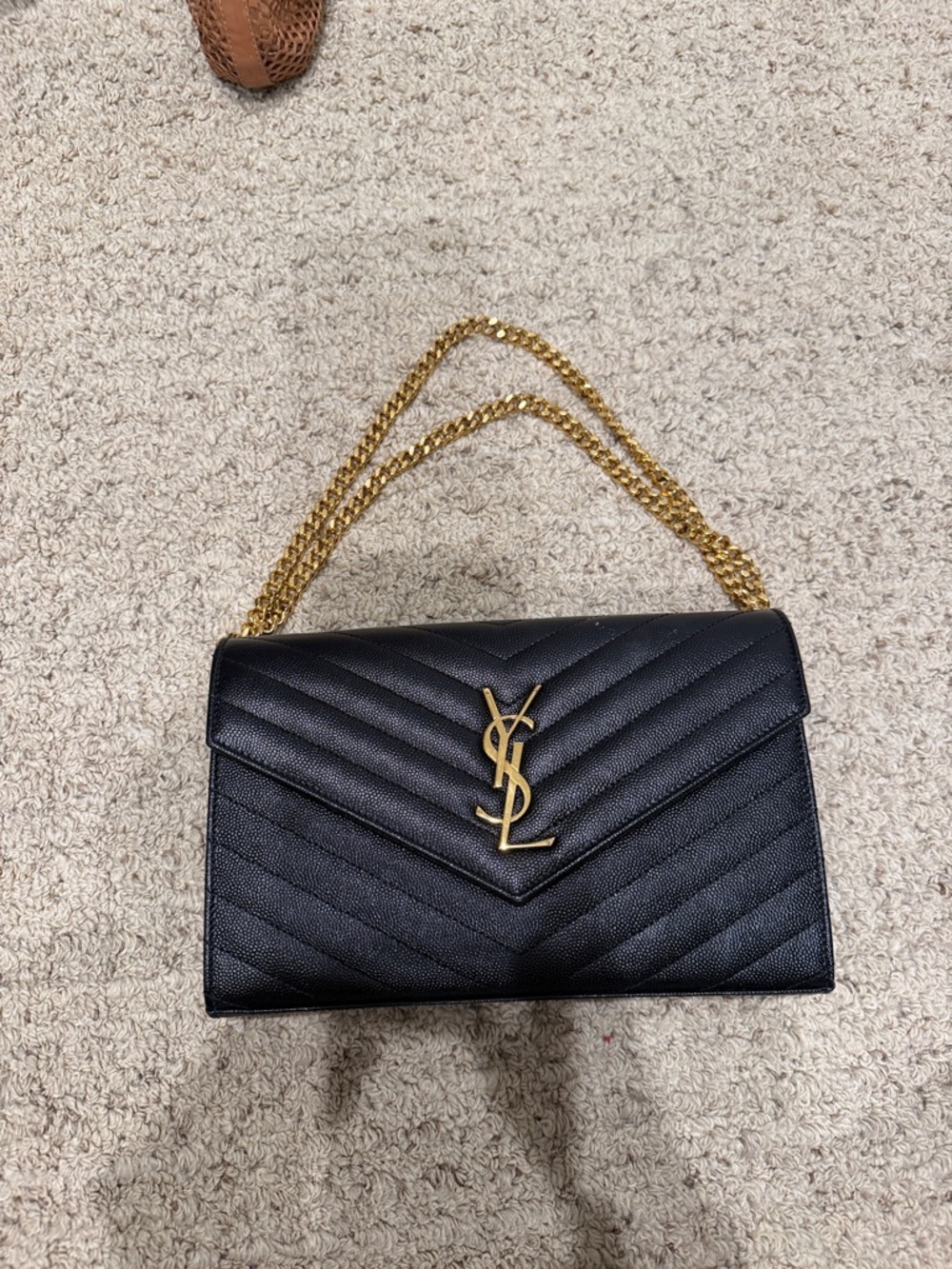 Saint Laurent Black Quilted Leather Shoulder Bag with Gold Chain and YSL Logo